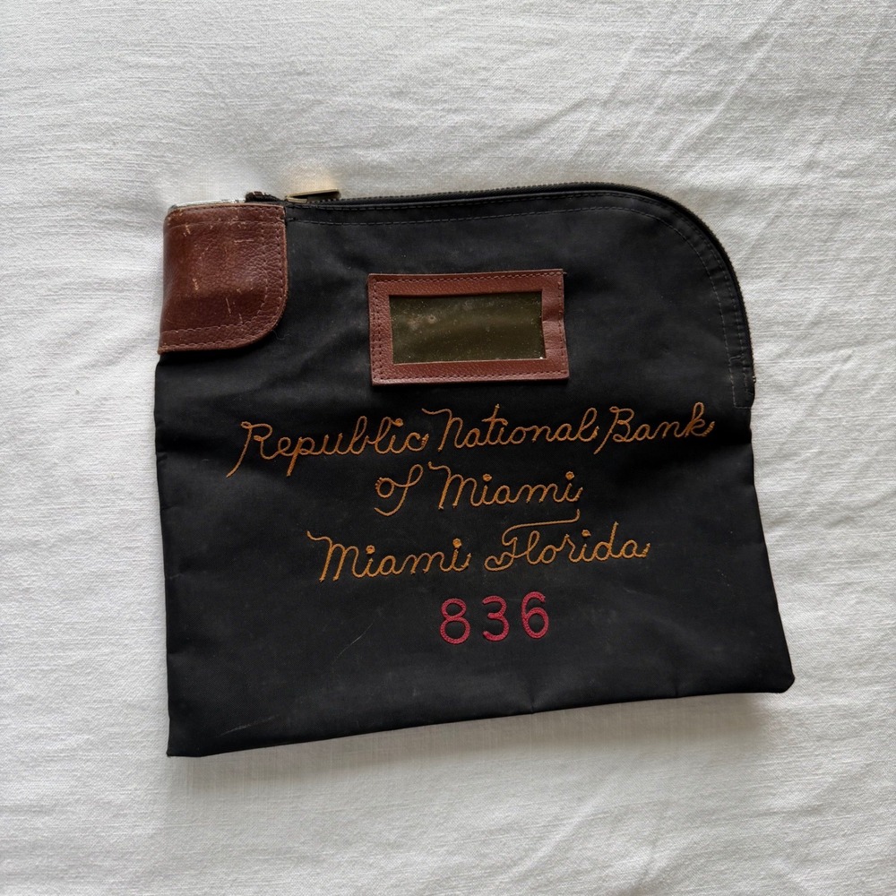 60's Republic National Bank of Miami Florida Canvas Bank Bag Zipper Pouch 836 - Picture 2 of 6